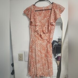 Free People Orange and White Dress With Tie Detail